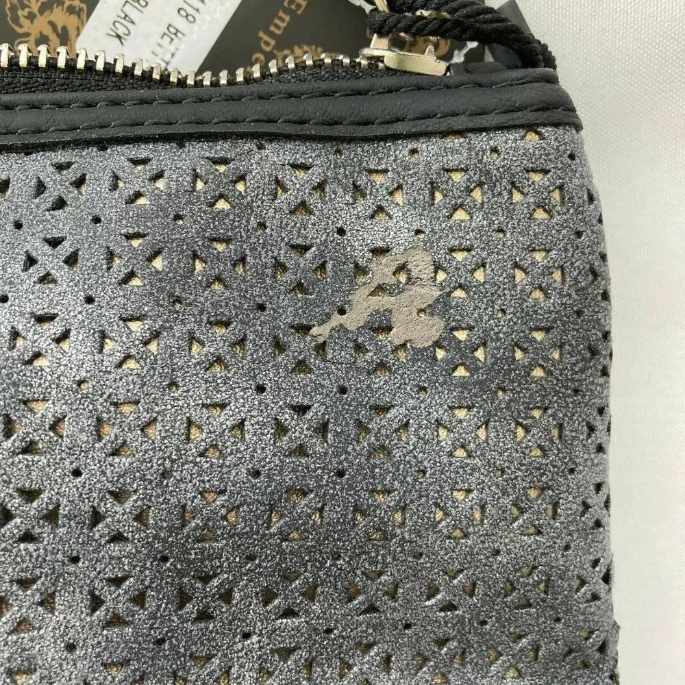 NWT Emperia Gray Faux Suede Clutch Makeup Bag | Silver Black Zip Pouch Organizer